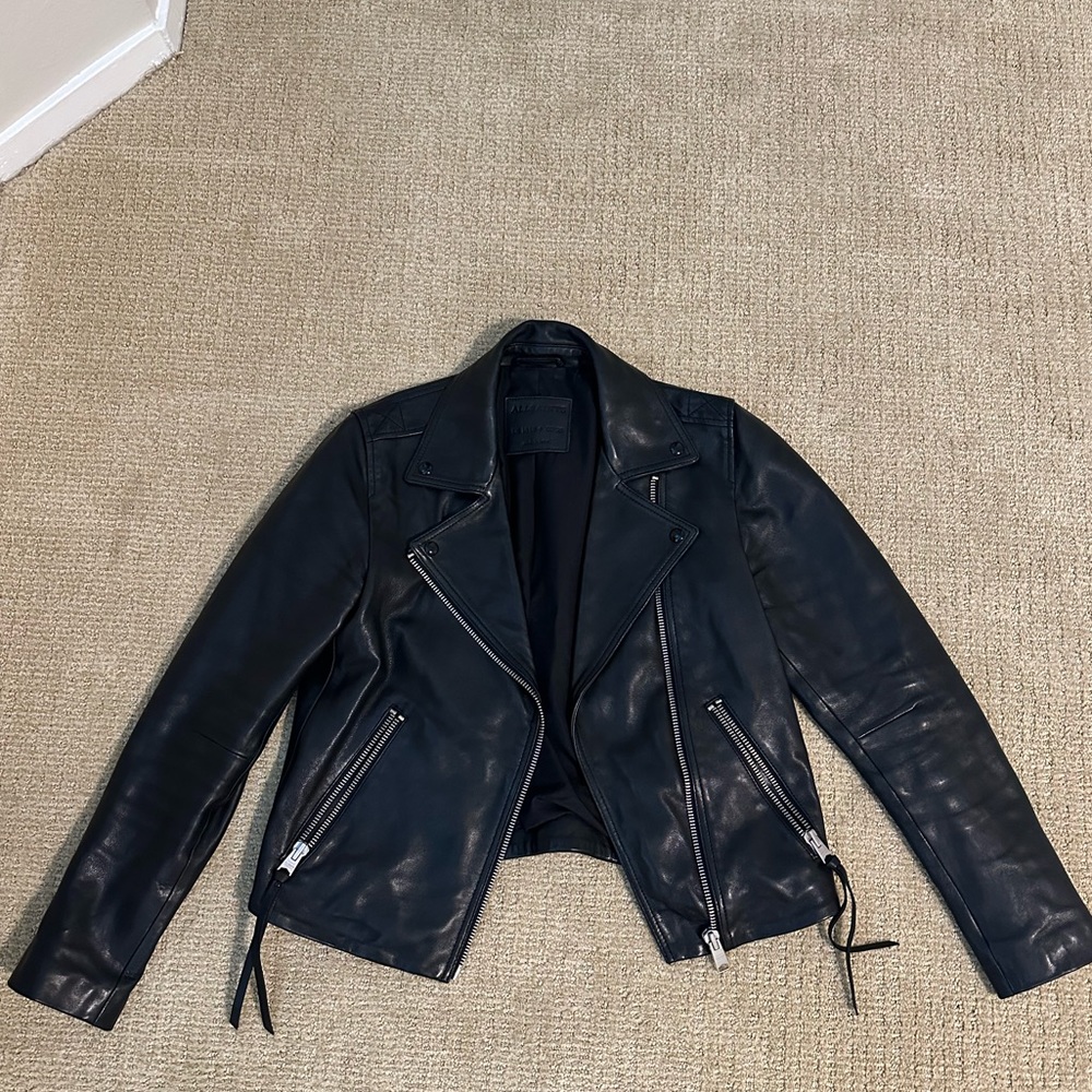 AllSaints Dalby Leather Biker Jacket Size 6 LIKE NEW